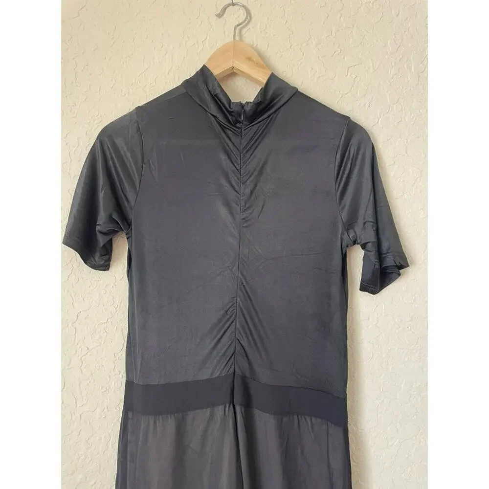 UNIQ Mock Turtleneck Short Sleeve Black Wide Leg Jumpsuit size Large NWT - Picture 5 of 6